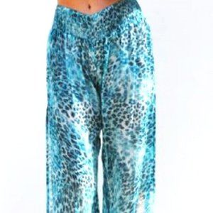 NWT Sheer Sapphire Blue Leopard Pants 100% Silk